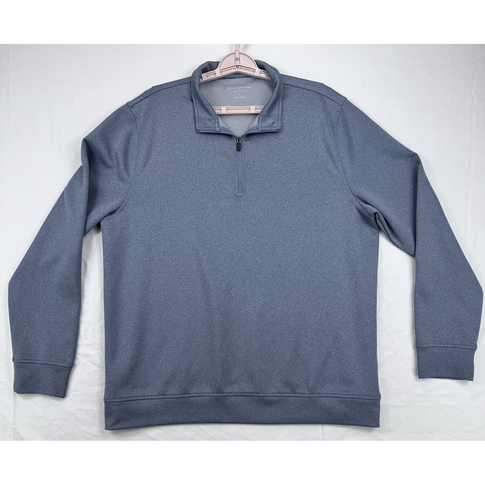 Hickey Freeman‎ Pullover Mens Large Heather Blue Quarter 1/4 Zip Long Sleeve